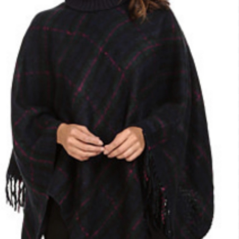 Lauren Ralph Lauren Black and Red Plaid Poncho